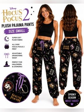 🎃 Disney Hocus Pocus 2 Plush Pajama Pants Small Halloween NWT